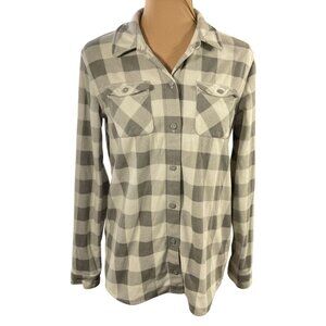 Eddie Bauer Women's Fleece Button Front Shirt Gray Buffalo Plaid Size S Small